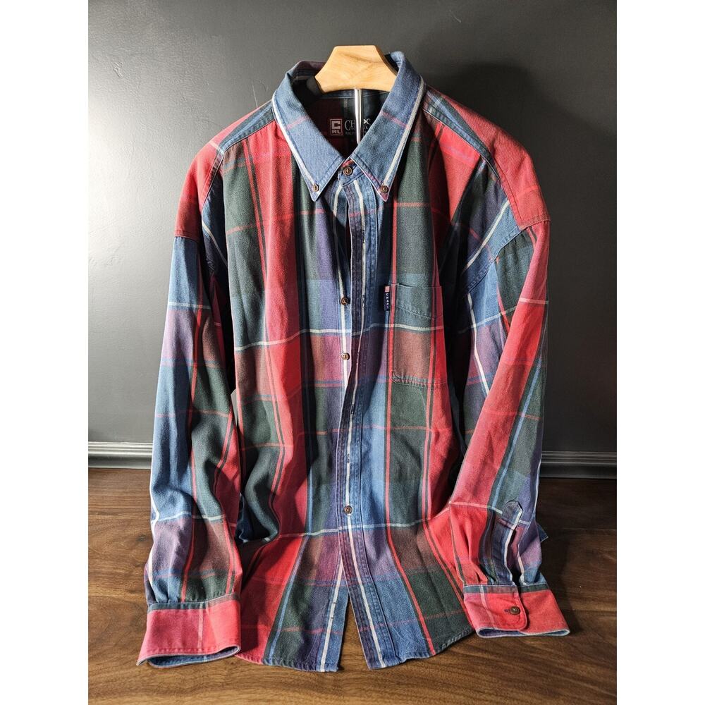 Ralph Lauren Polo Chaps 100% Cotton XL Plaid Button Down Red Blue Green